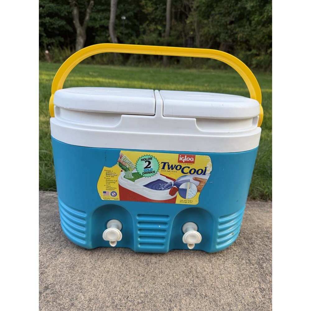 VTG Igloo "Two Cool" dual-spigot beverage cooler 3 Gallon 12 Quart Teal Yellow
